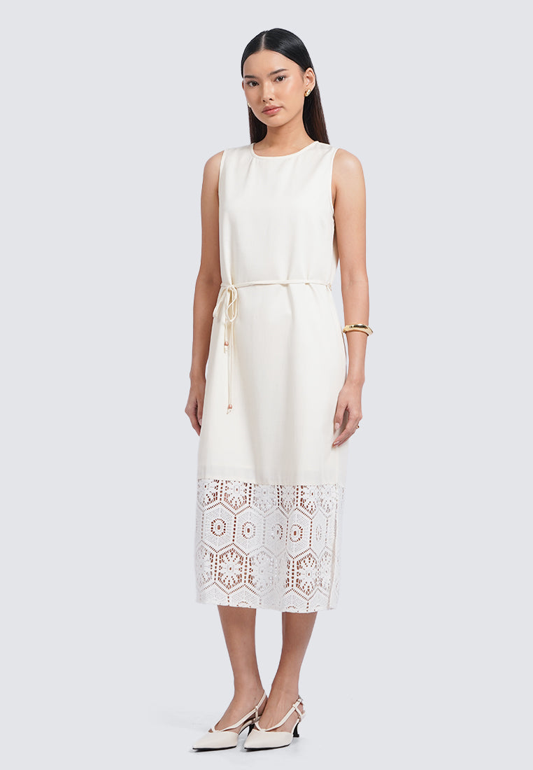 Eyelet Details Sleeveless Midi Dress