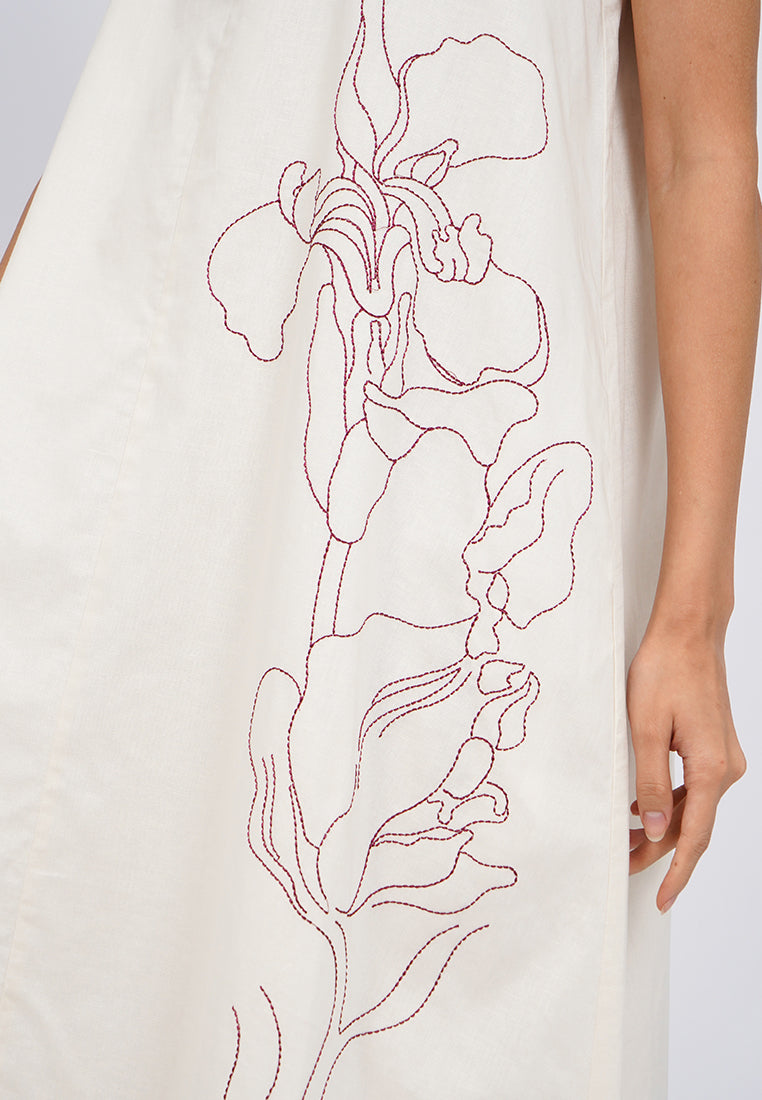 Embroidered Sleeveless Midi Dress