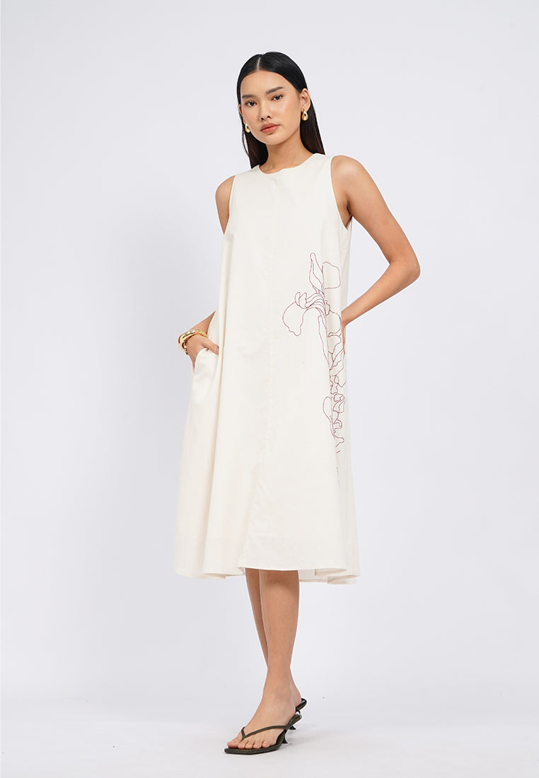 Embroidered Sleeveless Midi Dress