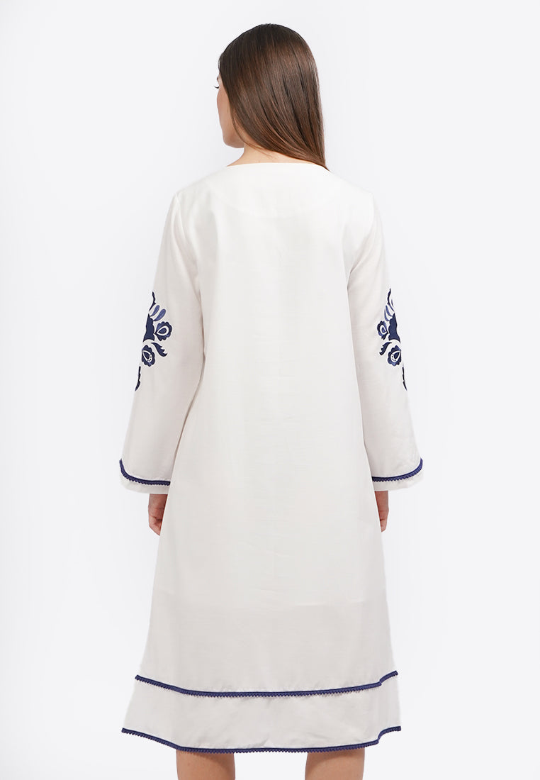 Embroidered V-Neck Midi Dress