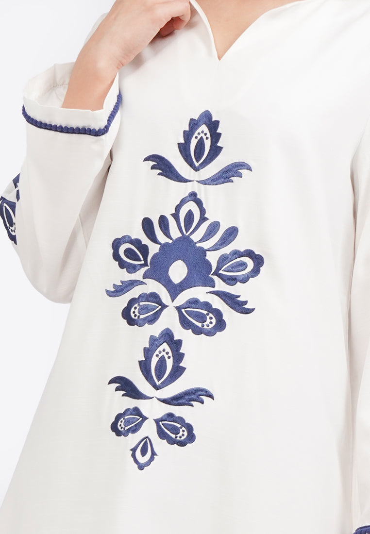 Embroidered V-Neck Midi Dress