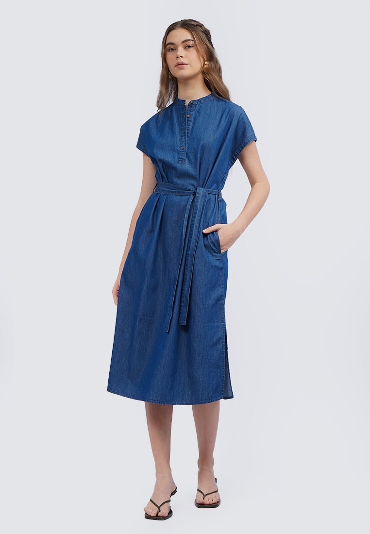 V-Neck Short Sleeve Midi Dress