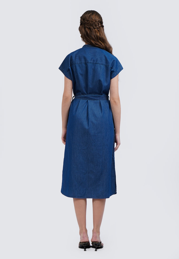 V-Neck Short Sleeve Midi Dress