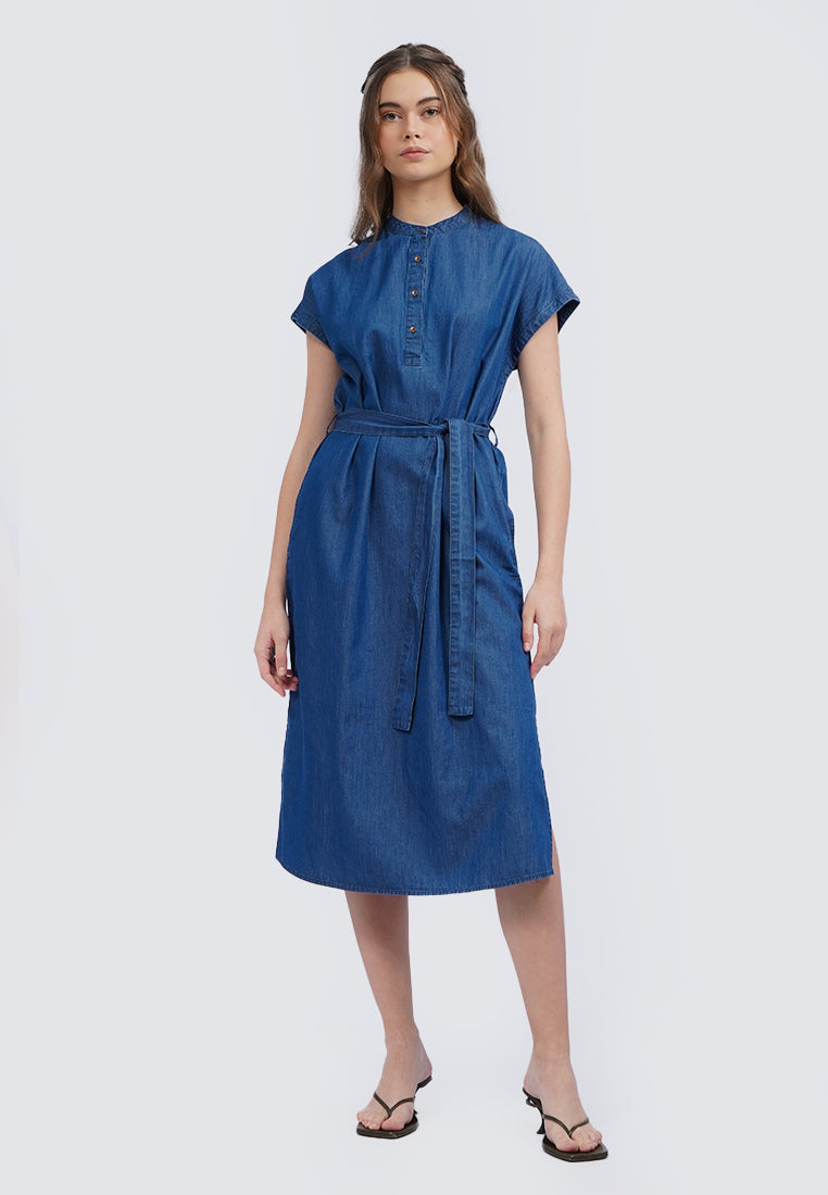 V-Neck Short Sleeve Midi Dress