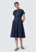 Short Sleeve Denim Dress with Zipper