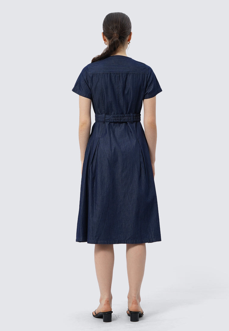 Short Sleeve Denim Dress with Zipper