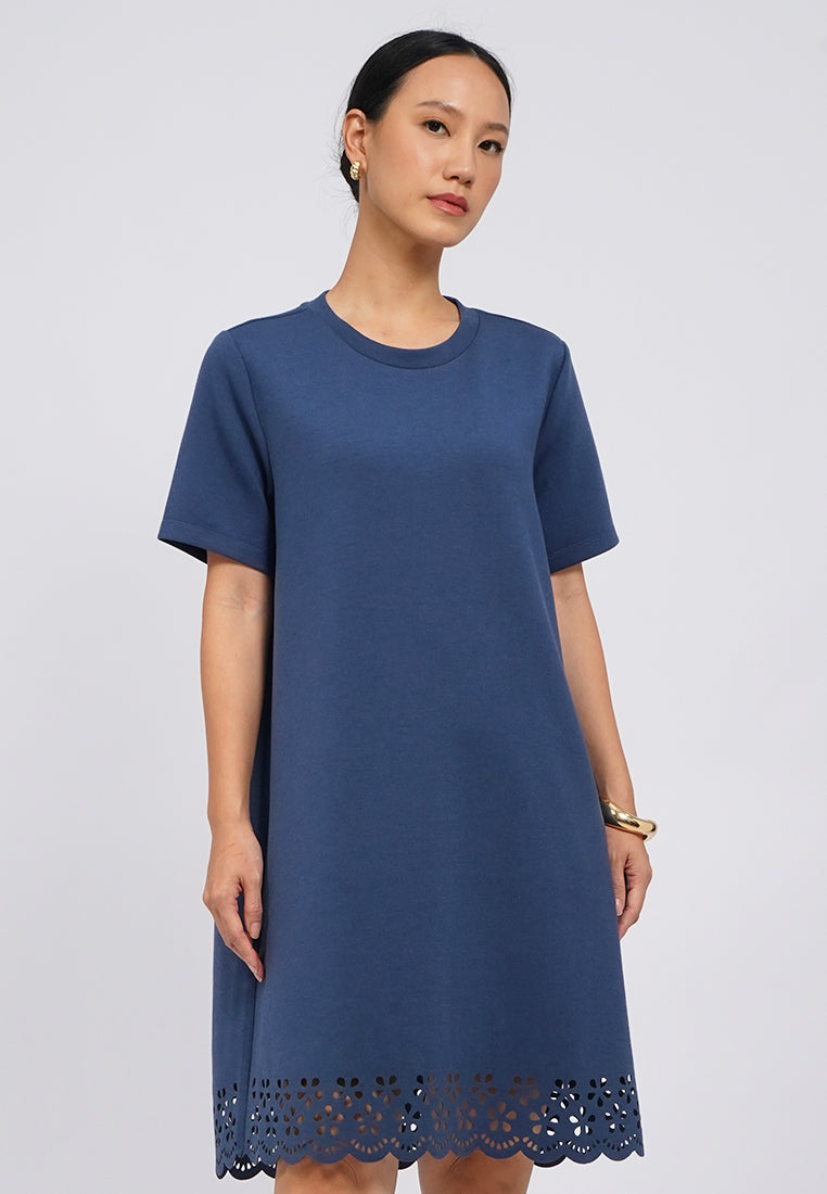 Eyelet Details Short Sleeve Mini Dress