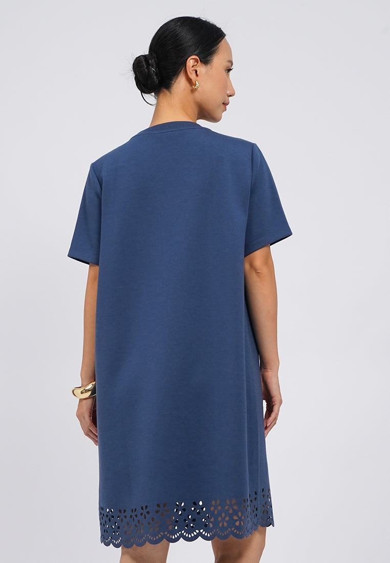 Eyelet Details Short Sleeve Mini Dress