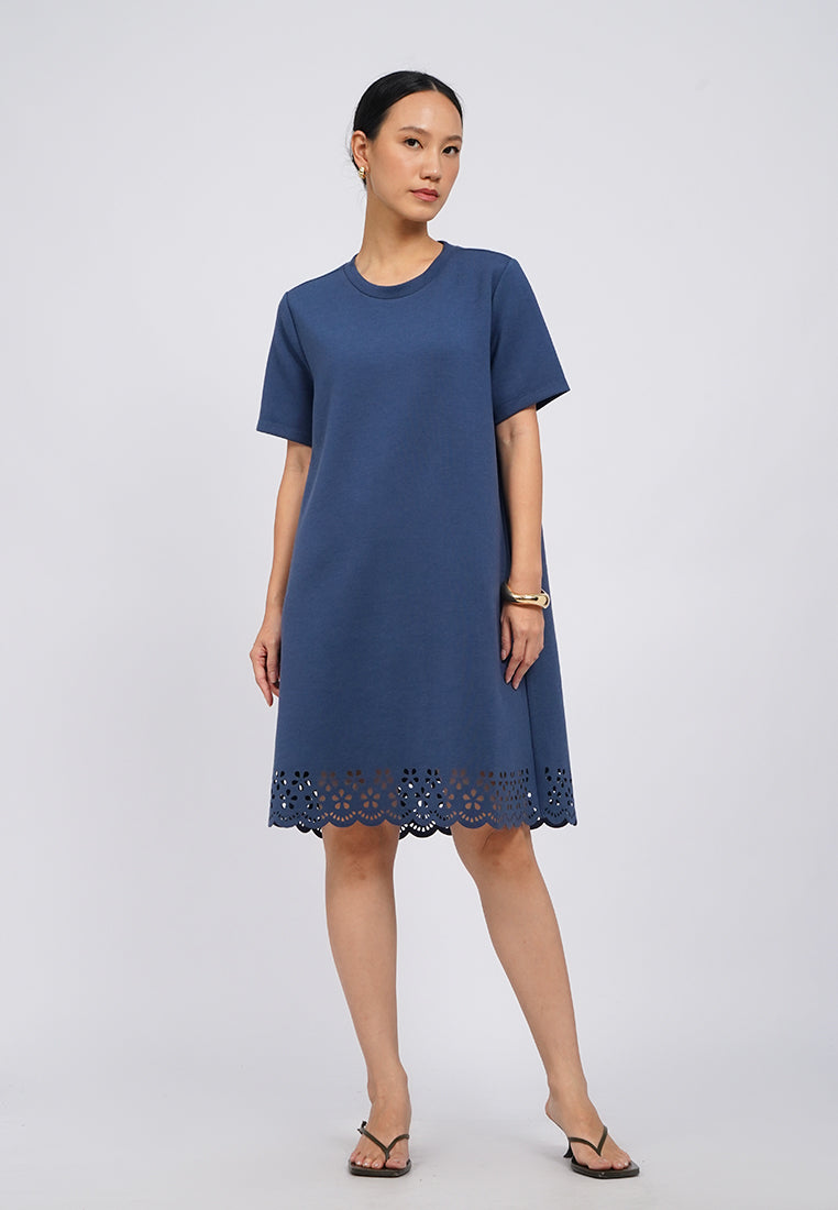 Eyelet Details Short Sleeve Mini Dress