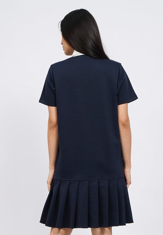 Contrast Collar Pleated Mini Dress