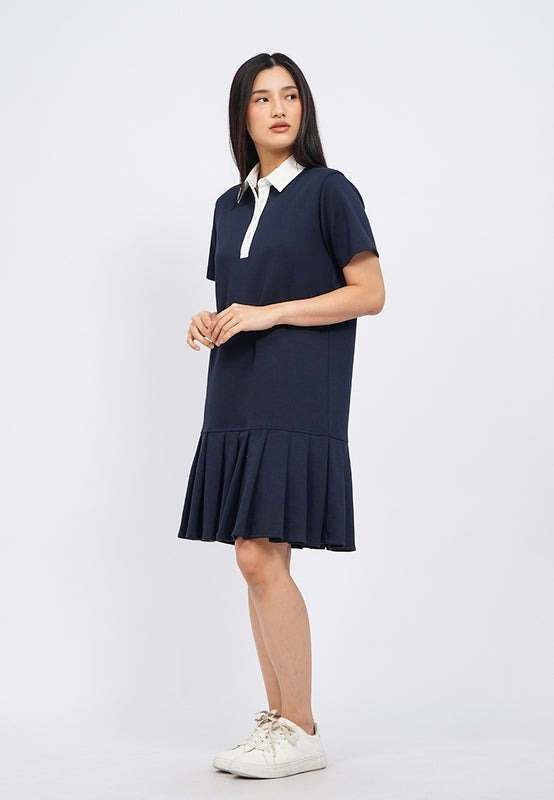 Contrast Collar Pleated Mini Dress
