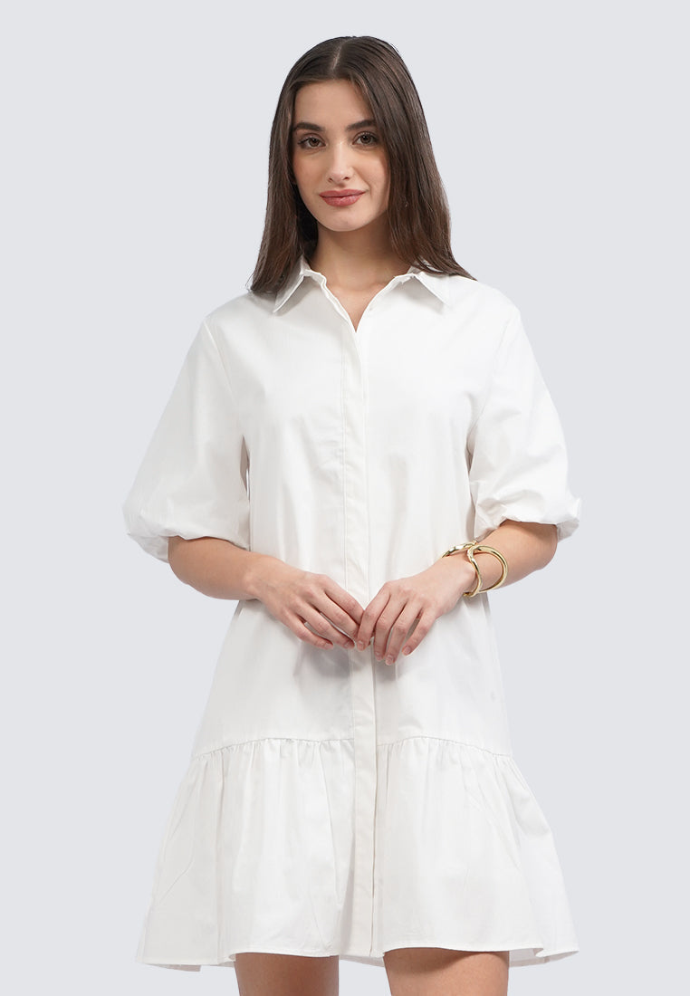 Balloon Sleeve Mini Shirt Dress
