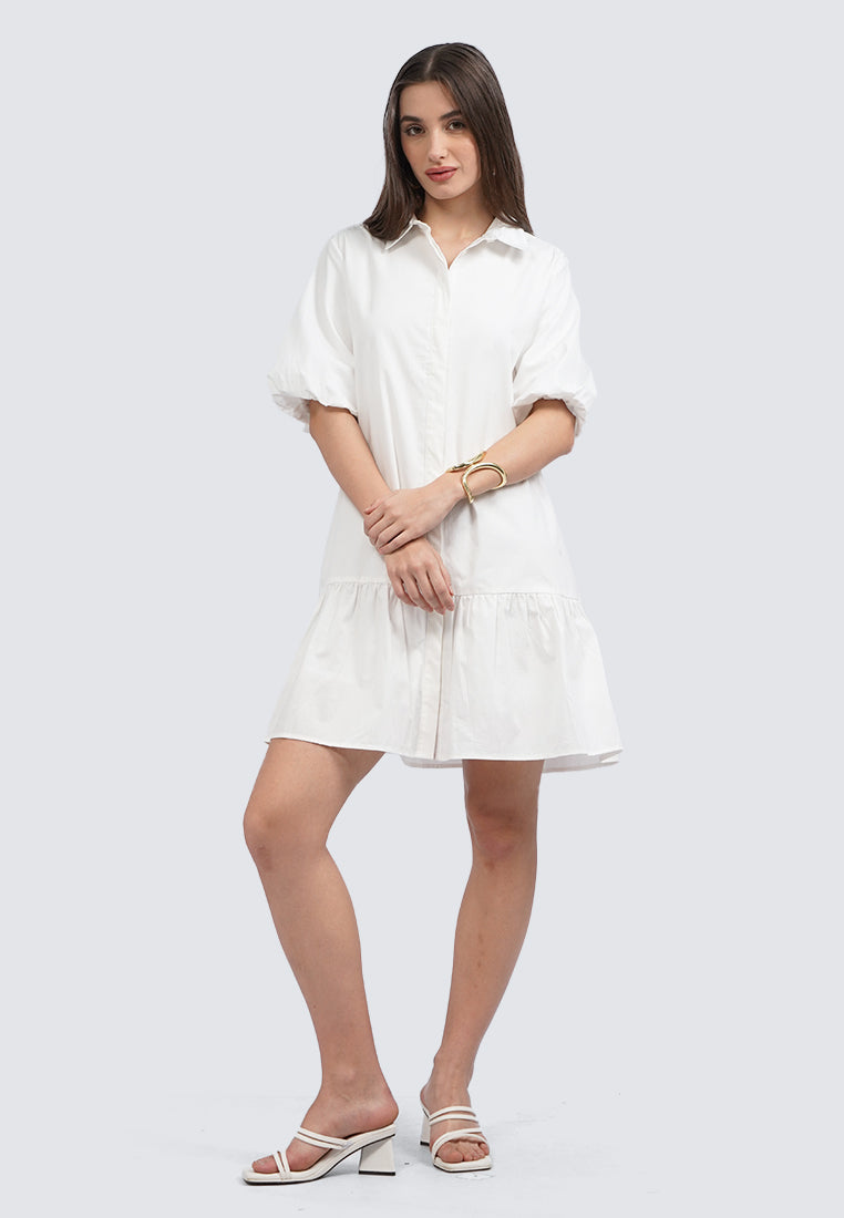 Balloon Sleeve Mini Shirt Dress