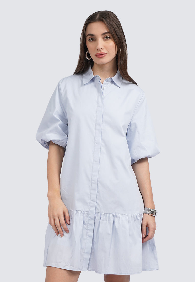 Balloon Sleeve Mini Shirt Dress