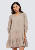 Embroidered V-Neck Mini Dress