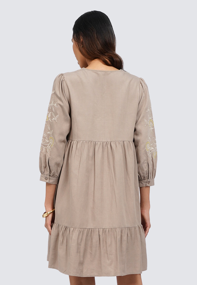 Embroidered V-Neck Mini Dress
