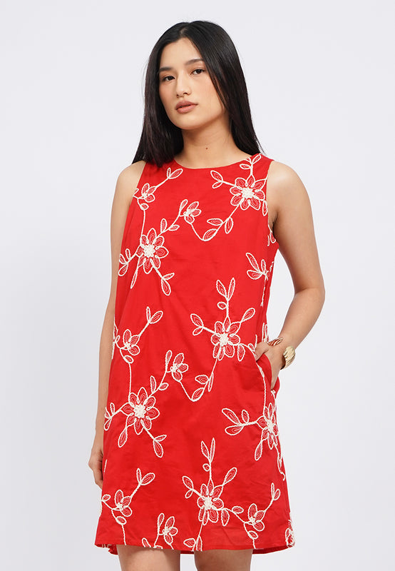 Embroidered Sleeveless Mini Dress