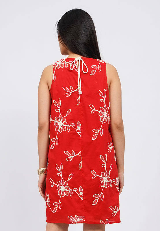 Embroidered Sleeveless Mini Dress