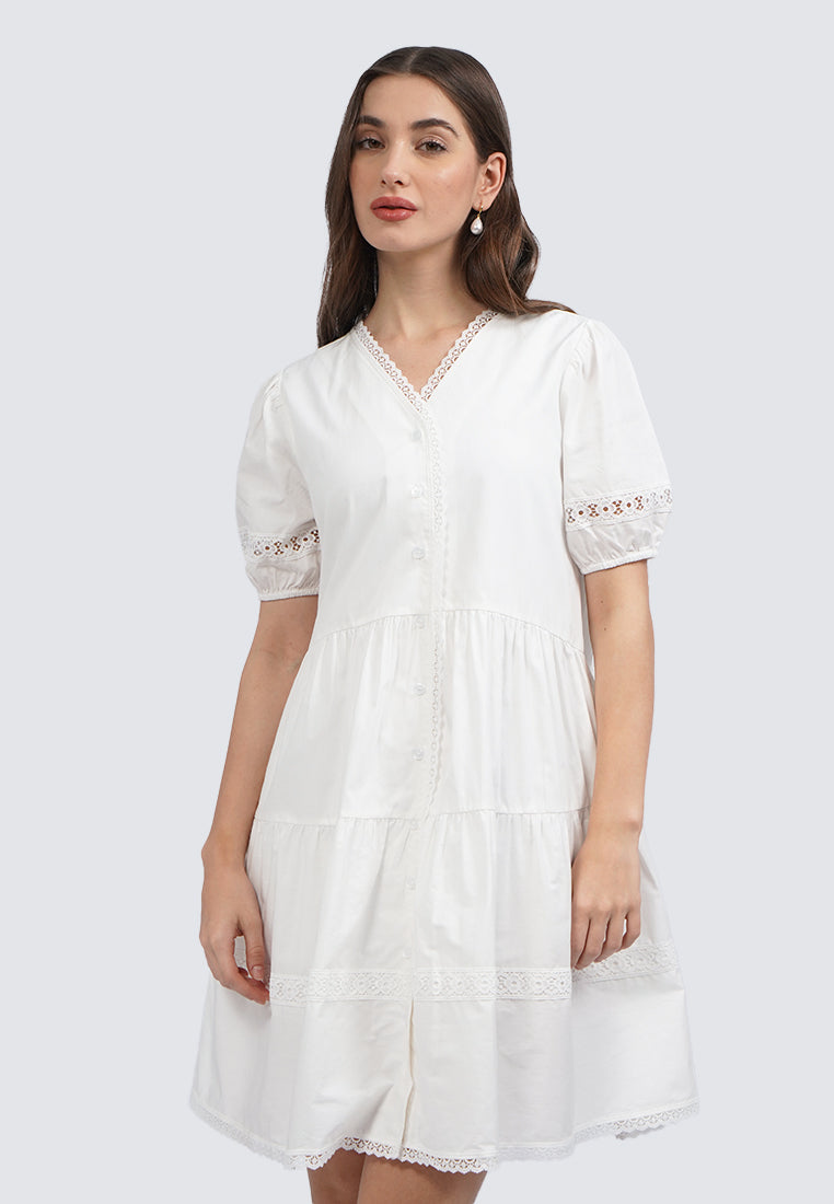 Puff Sleeve Mini Dress with Lace