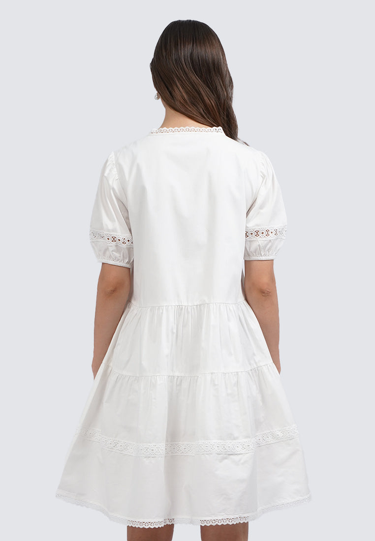 Puff Sleeve Mini Dress with Lace
