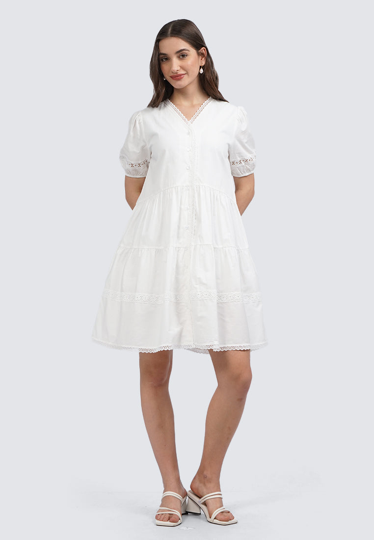 Puff Sleeve Mini Dress with Lace