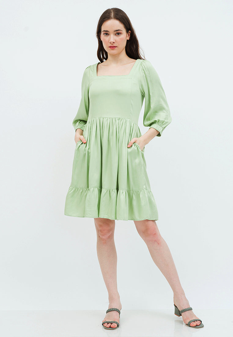 Mini Tiered Dress with Square Neckline