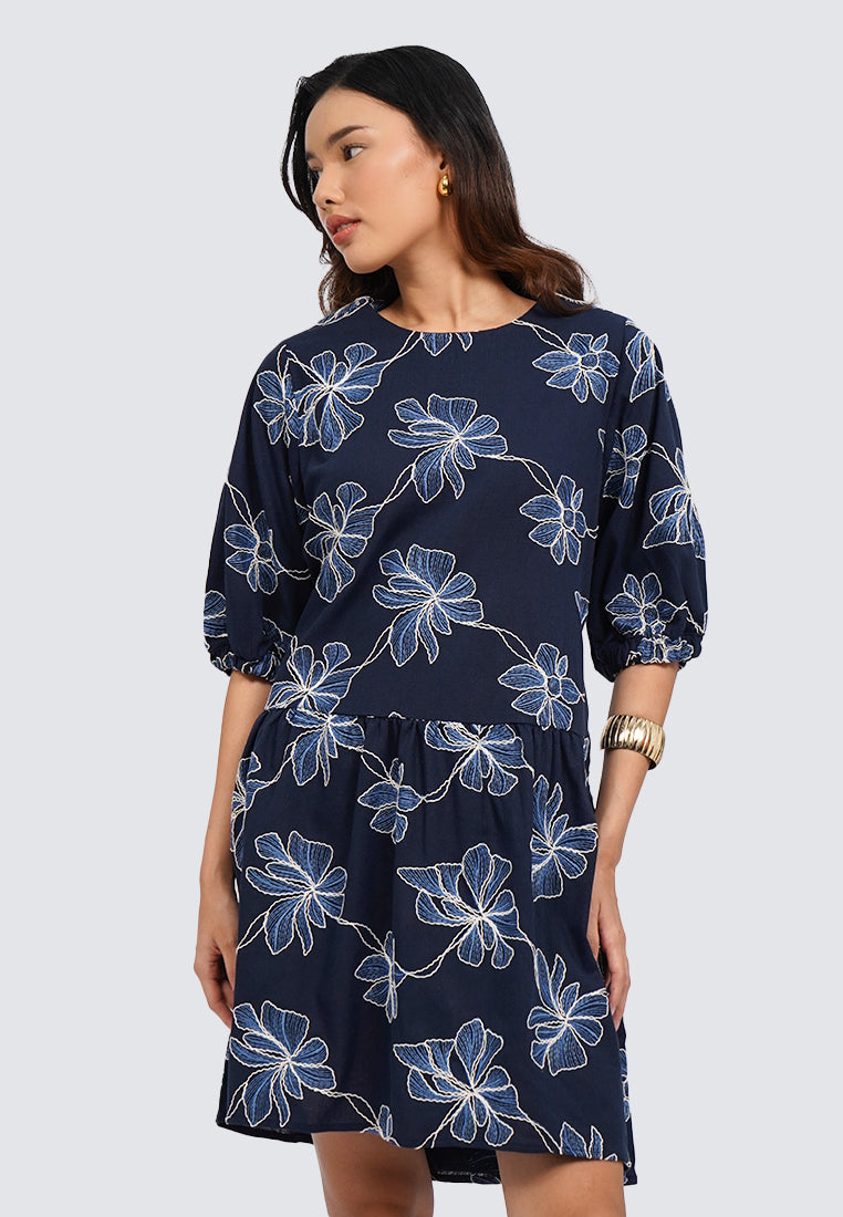 Printed Round Neck Mini Dress