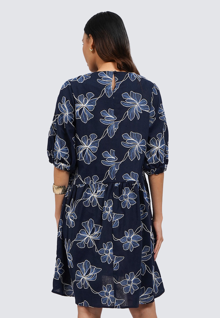 Printed Round Neck Mini Dress