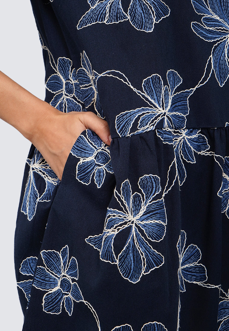 Printed Round Neck Mini Dress