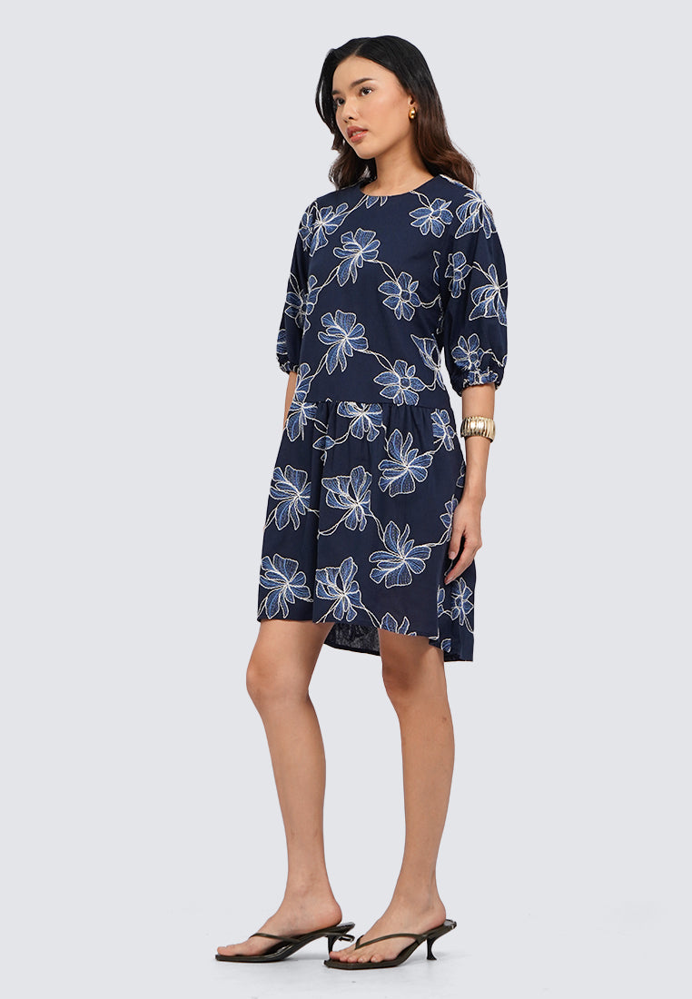 Printed Round Neck Mini Dress