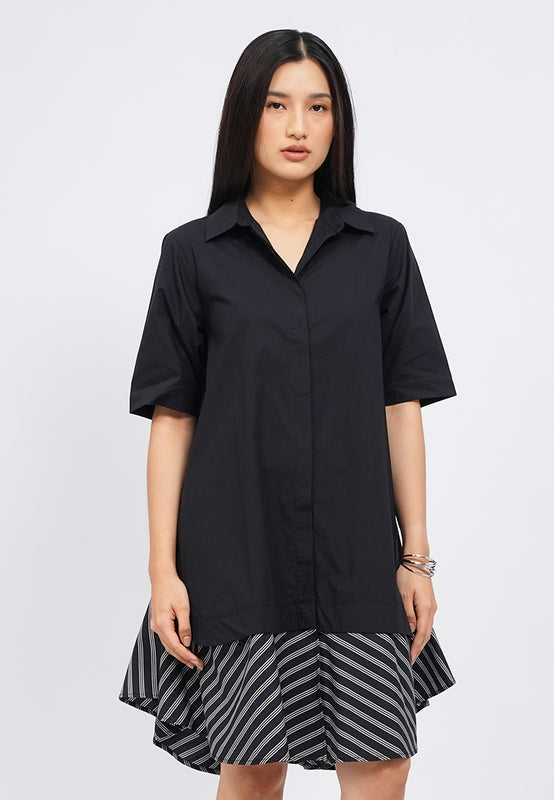 Contrast Fabric Short Sleeve Mini Dress