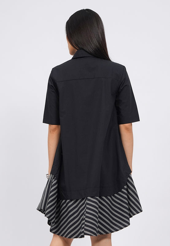 Contrast Fabric Short Sleeve Mini Dress