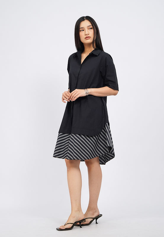 Contrast Fabric Short Sleeve Mini Dress