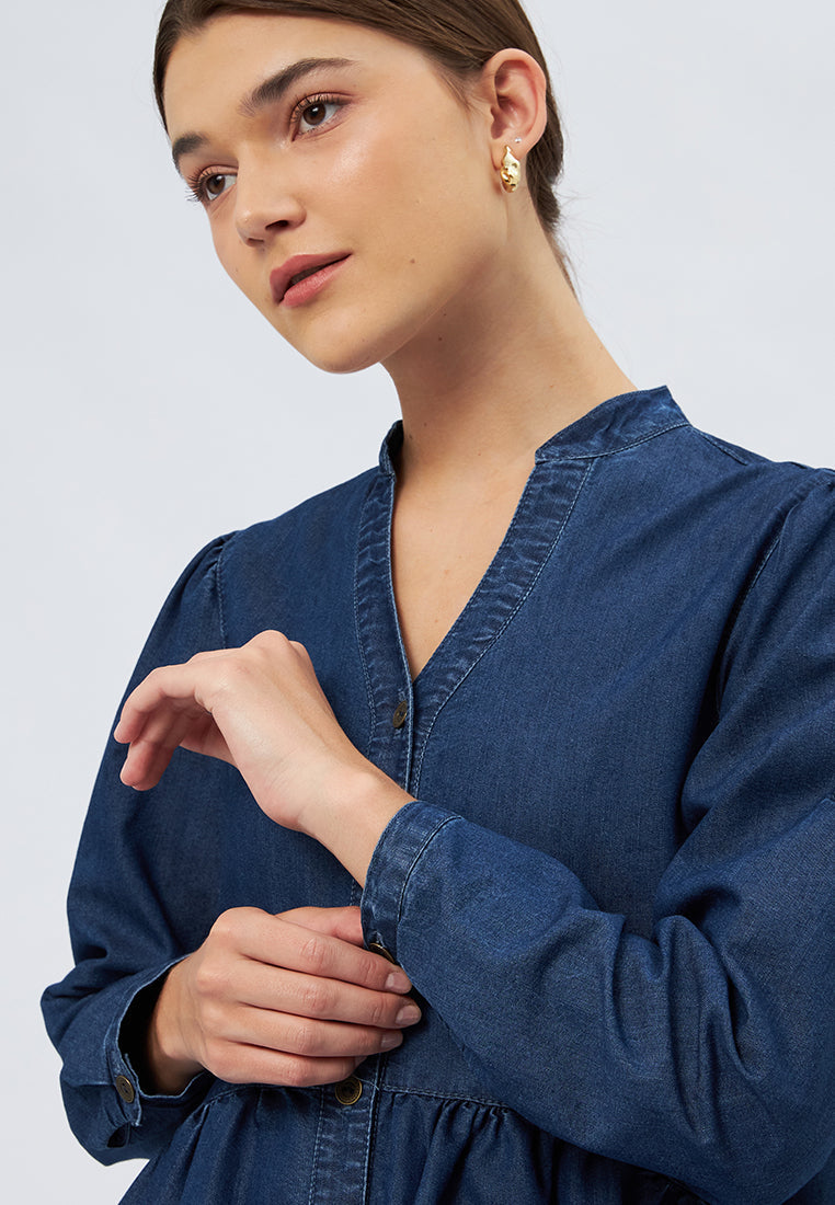 Long Sleeve Denim Midi Dress
