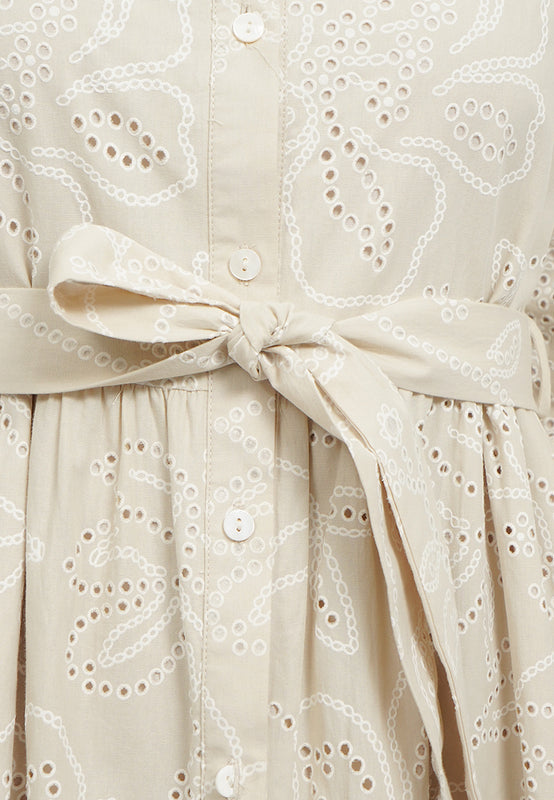Belted Round Neck Eyelet Maxi Dress