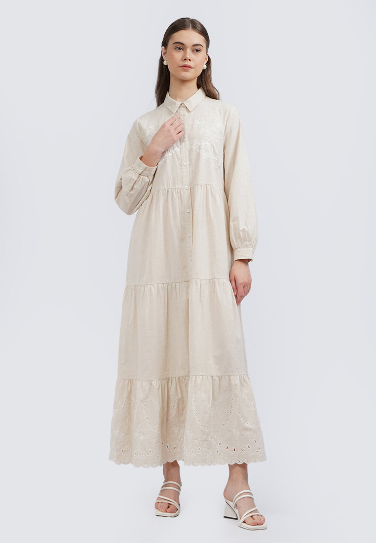 Embroidered Long Sleeve Maxi Dress