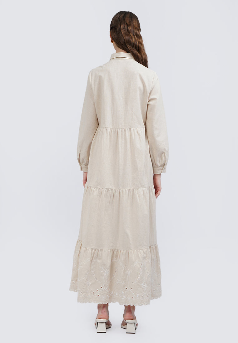 Embroidered Long Sleeve Maxi Dress