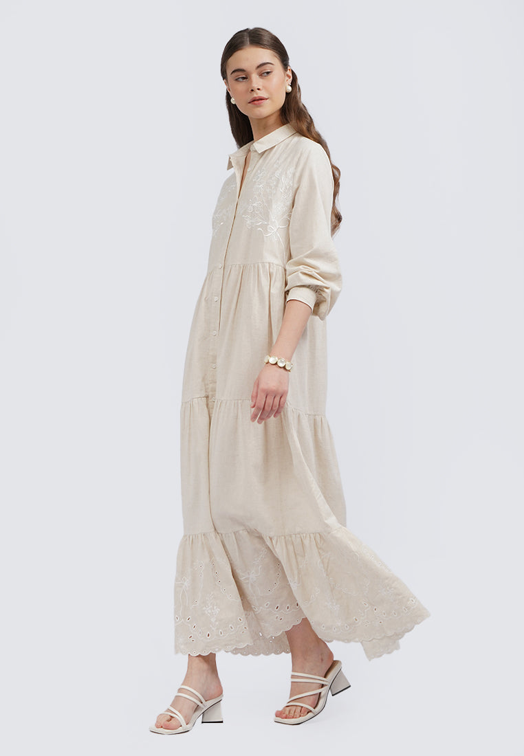 Embroidered Long Sleeve Maxi Dress
