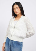 V-Neck Jacquard Jacket with Zipper