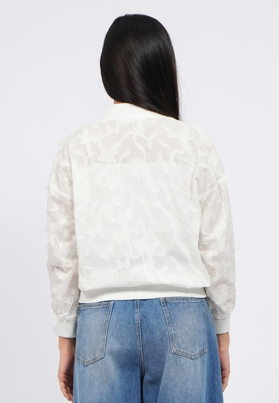 V-Neck Jacquard Jacket with Zipper
