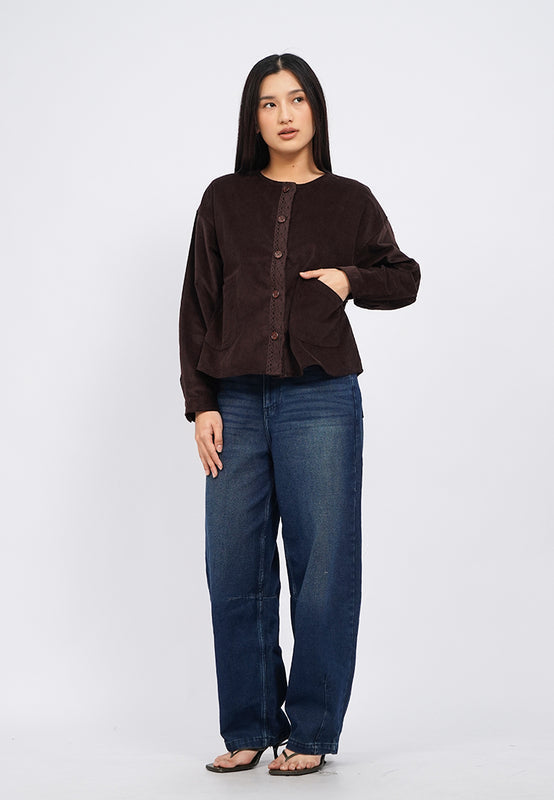 Round Neck Corduroy Jacket