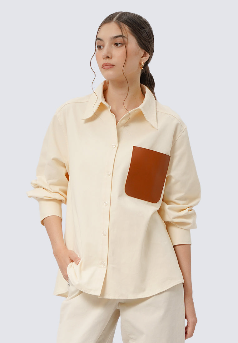 Oversized Shirt with Leather Pocket