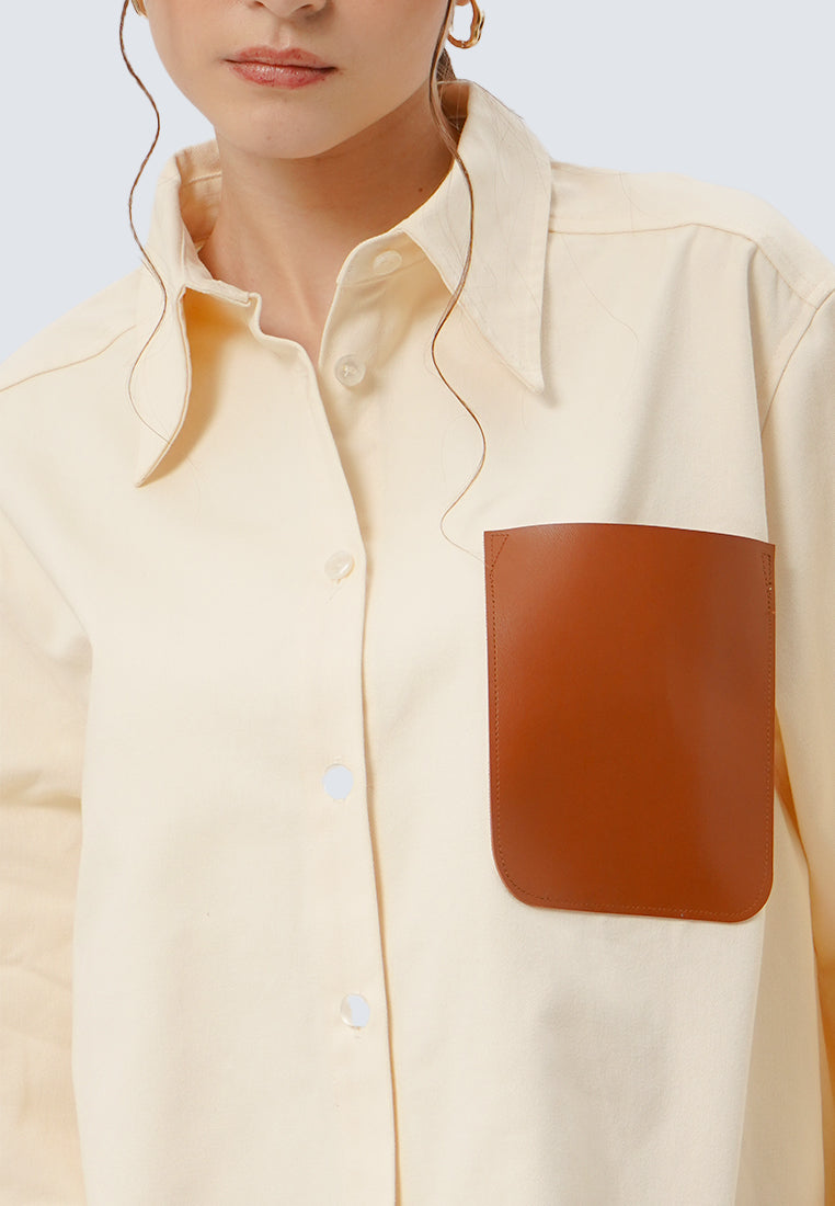 Oversized Shirt with Leather Pocket