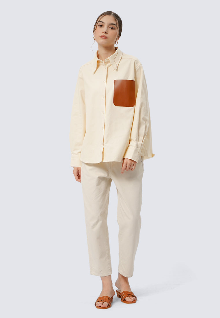 Oversized Shirt with Leather Pocket