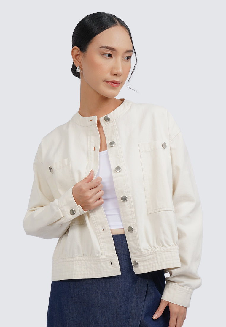 Contrast Button Twill Jacket
