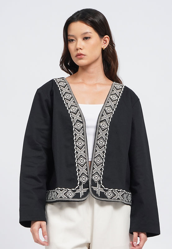 Contrast Embroidery Twill Jacket