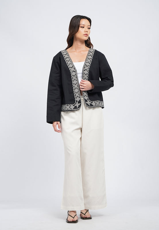 Contrast Embroidery Twill Jacket