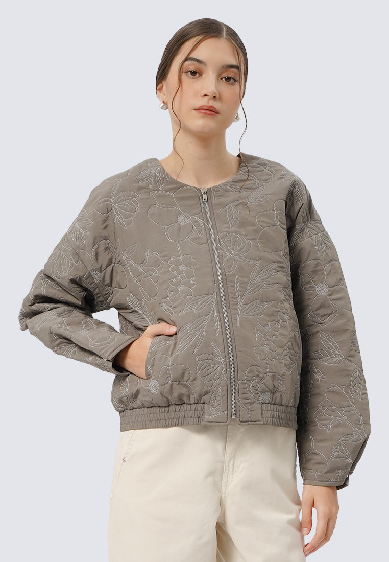 Quilted Jacket with Flower Details