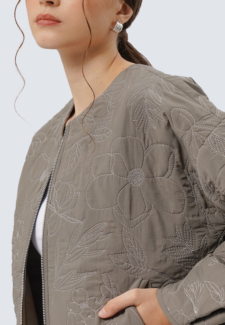 Quilted Jacket with Flower Details