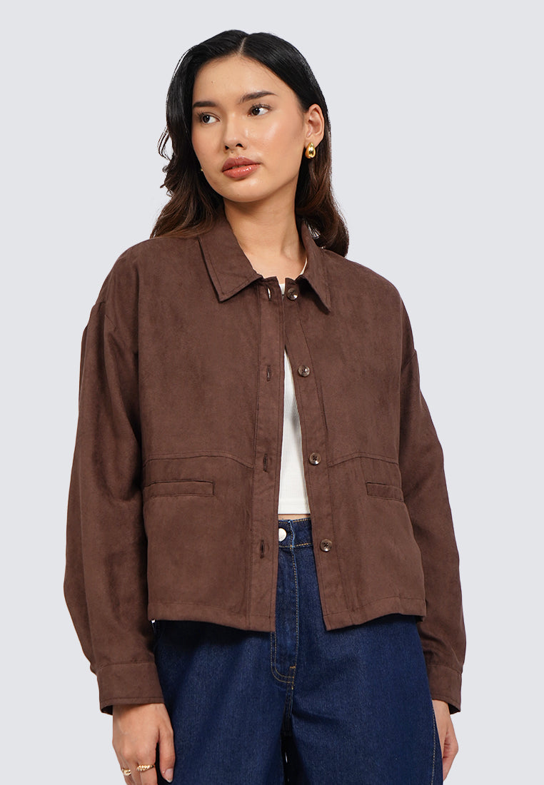 Collared Suede Crop Jacket